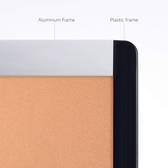 Amazon Basics Cork BulletinBoard, 23" x 17", Pin Board for Office & Home with Aluminum/Plastic Frame, 1 Pack