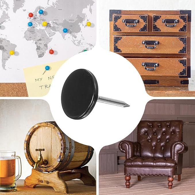 uxcell 100Pcs Upholstery Tacks, 11mmx15mm Flat Head Thumb Tack Decorative Furniture Nails Push Pins for Furniture Sofa Headboards, Black