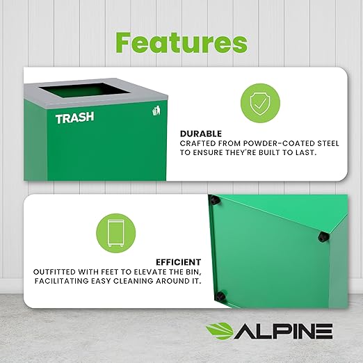 Alpine Industries Square Lid 29 Gallon Sturdy Steel Cube Recycling Container, Square Opening - 3 Color Cans Available Sold Separately (Lid Square Opening)