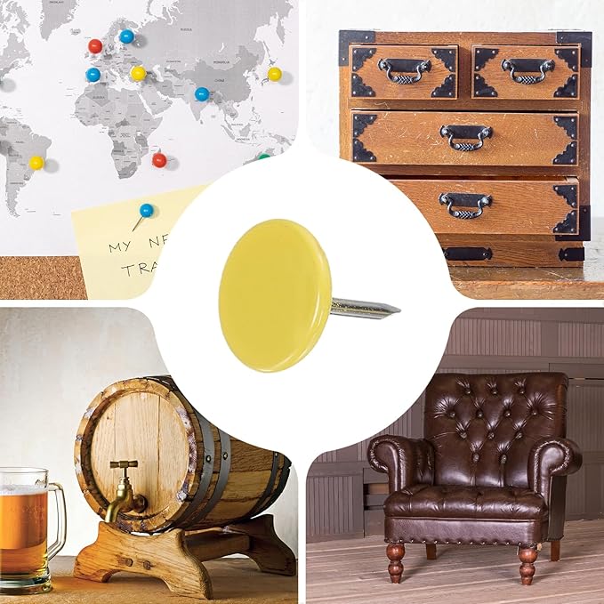 uxcell 150Pcs Upholstery Tacks, 11mmx13mm Flat Head Thumb Tack Decorative Furniture Nails Push Pins for Furniture Sofa Headboards, Yellow