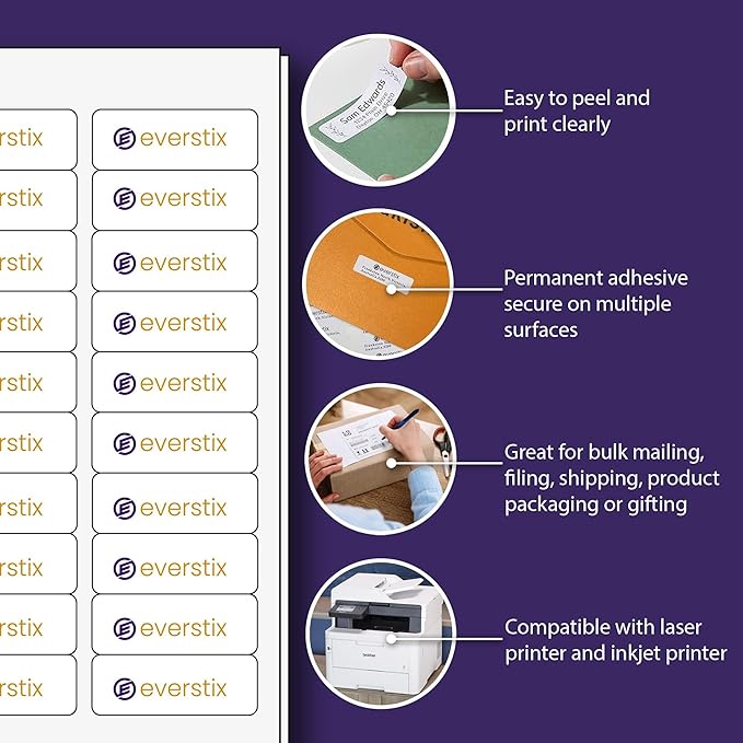 1/2" x 1-3/4", 25 Sheets, 2000 Return Address Labels for Laser & Inkjet Printers, Letter Size