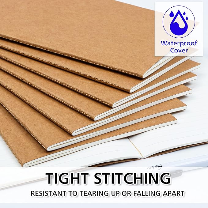 feela 8 Pack A5 Kraft Notebooks, 60 Lined Blank Pages Travel Journal Bulk, Soft Cover Notebooks for Women Girls Students, Making Plans Writing Memos Office School Supplies, 8.3 X 5.5 in