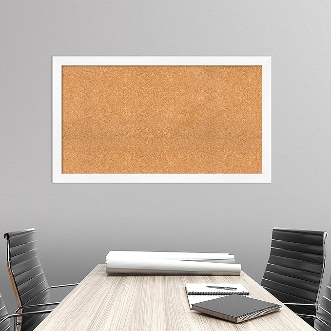 Amanti Art Natural Cork Board for Wall, 27x47 Vision Board with White Frame, Oversize Corkboard Office Decor for Home Organization, Modern Corkboard Pinboard to Display Items for Home Organization in