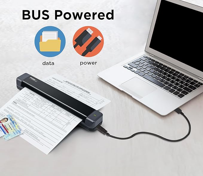 Plustek Mobile Scanner S410 Plus - Portable Sheet-Fed Document Scanner - for Windows 7 / 8 / 10 / 11, Featuring Button-Free Scanning with Included OCR Software