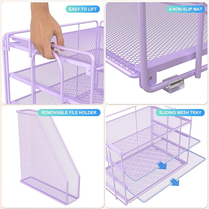 gianotter 4-Tier Paper Organizer With Magazine Holder, Desk Organizers and Accessories, Desk Accessories & Workspace Organizers, File Organizer for Office Supplies Storag (Purple)