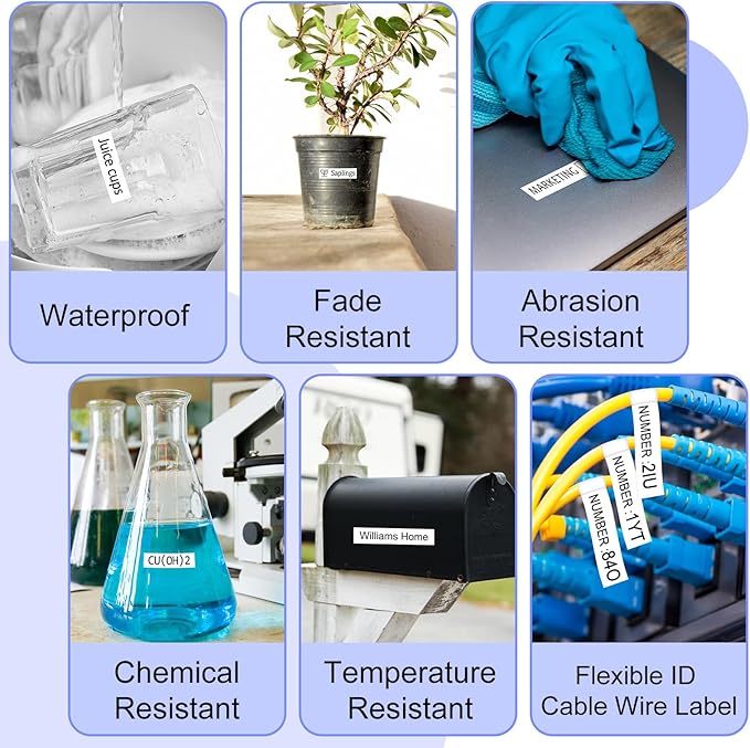 2 Pack 6mm 0.23'' FX211 Laminated Tape Compatible for Ptouch TZ TZe Flexible ID Cable Wires Labels Black on White 1/4" for PTD200 D210 D400 D600 PTH100 H110 PTP300BT PTP700 PTP710BT