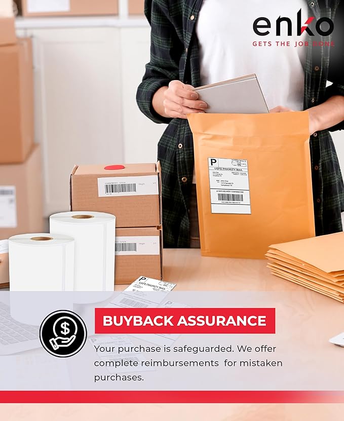 enKo 4 x 6 Thermal Fan Fold Labels Compatible for Rollo Printer Labels - 1 Stack of 500 4x6 Label Zebra Printer - Mailing Postal Label Paper, Perforated, Permanent Adhesive