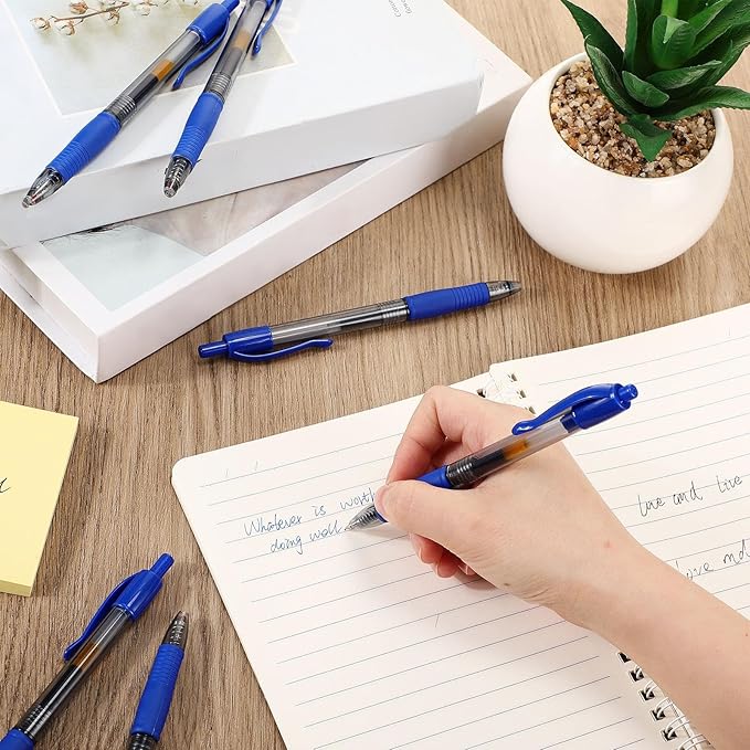 Jetec 250 Pcs Premium Gel Roller Pens Bulk, Fine Point 0.7 mm, Retractable Gel Ink Roller Ball Pens for Writing Journaling Taking Notes Office (Blue)