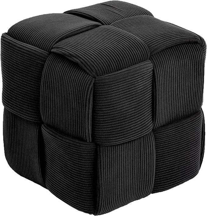 Ottoman Foot Rest Soft and Comfortable Ottoman Square Corduroy Woven Design Sofa Stool (Black)