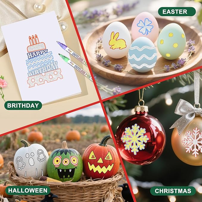 Glitter Markers Outline Pens, Teen Girl Gifts Trendy Stuff 4-16 Year Old, 18 Pack Gold and Silver Shimmer Metallic Marker Arts Crafts Supplies for Kids Ages 6 to 8, 9-12 Birthday Gifts for Tweens