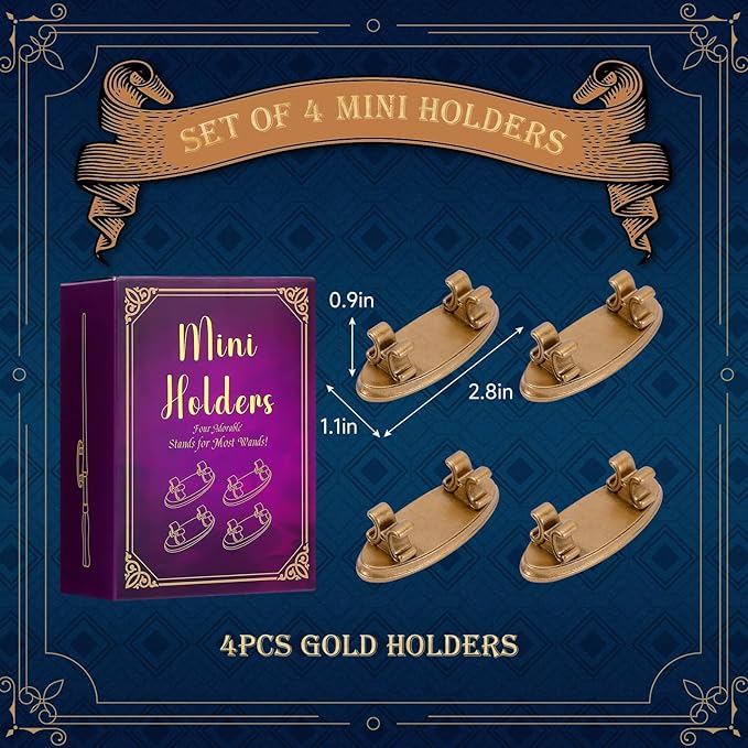 4PCS Resin Pen Holders Wizard Magic Wand Display Stands Mini Holders for Pencil Desk Decor Collection, 2.8'' L×1.1'' W× 0.9'' H, Gold