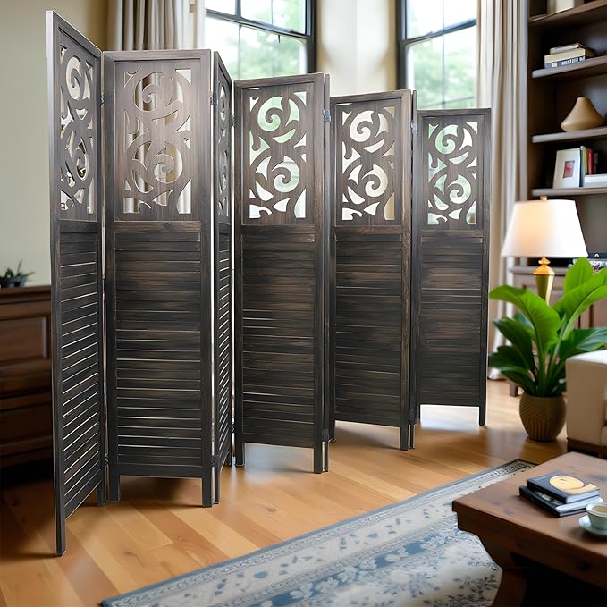 NicBex 8 Panel Room Divider 5.6FT Wood Carved Room Dividers, Folding Privacy Screens Portable Freestanding Partition Wall Dividers for Home Bedroom Office, Rustic Brown