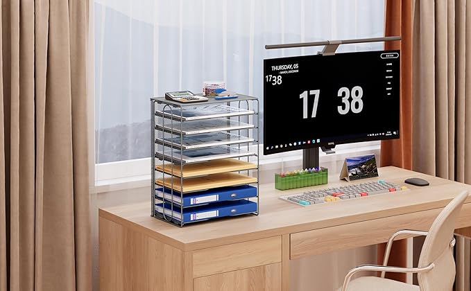 EasyPAG Mesh Desk Filer Organizer Tray 8 Slot Office Desk Paper Storage Organizer for A4 / Letter Sizer Floder, Silver