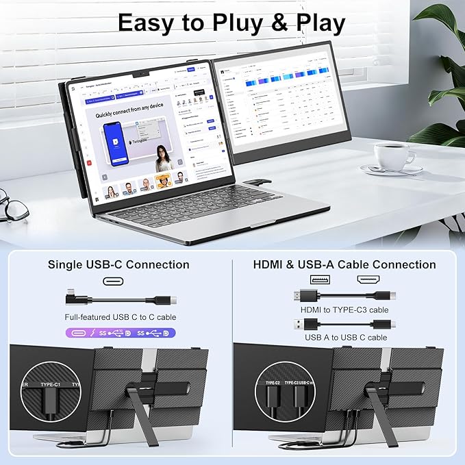 Laptop Screen Extender, Ultra-Thin 0.17" & 1.3lbs Lightweight, Plug & Play Dual - Image 5