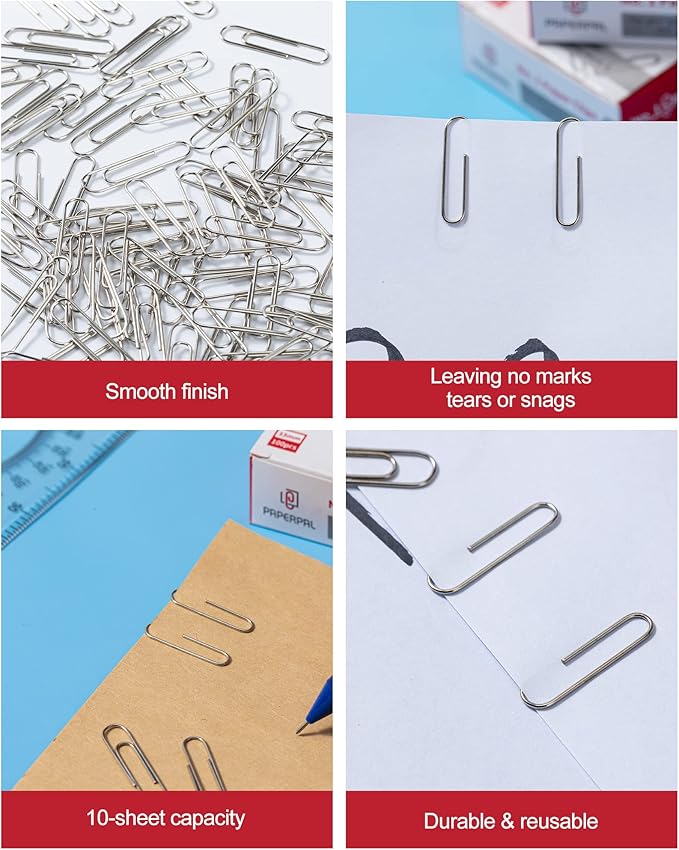 PAPERPAL Paperclips for Office School & Personal Use, #1 Smooth Paper Clip (1-2/7"), 2000 Medium Paper Clips (20 Boxes of 100 Each), Silver