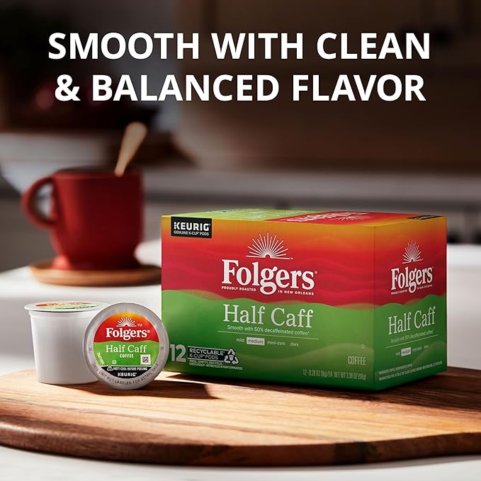 Folgers Half-Caff Medium Roast Coffee, 72 Keurig K-Cup Pods