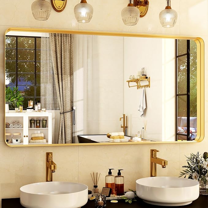 71" x 30" Full-Length Mirror - Gold Deep Framed Floor Mirror, Wall-Mounted Rectangular Dressing Mirror for Home Decor in Bedroom, Bathroom, Living Room - Hang or Lean Against Wall