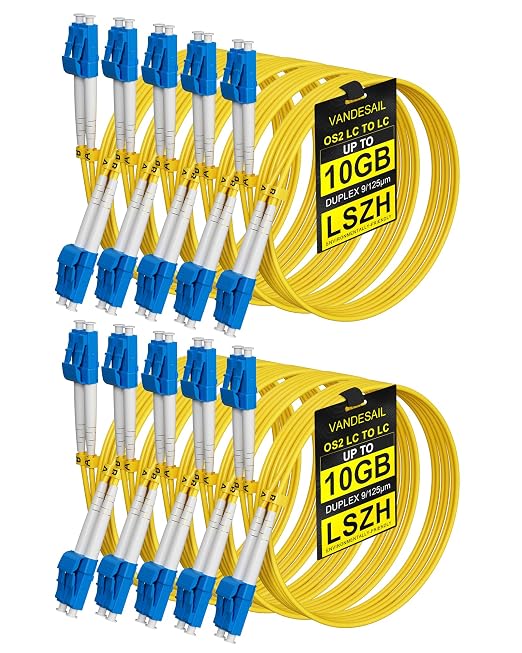 2M LC to LC Single Mode Fiber Patch Cable, 10 Pack OS2 LC to LC Fiber Patch by VANDESAIL
