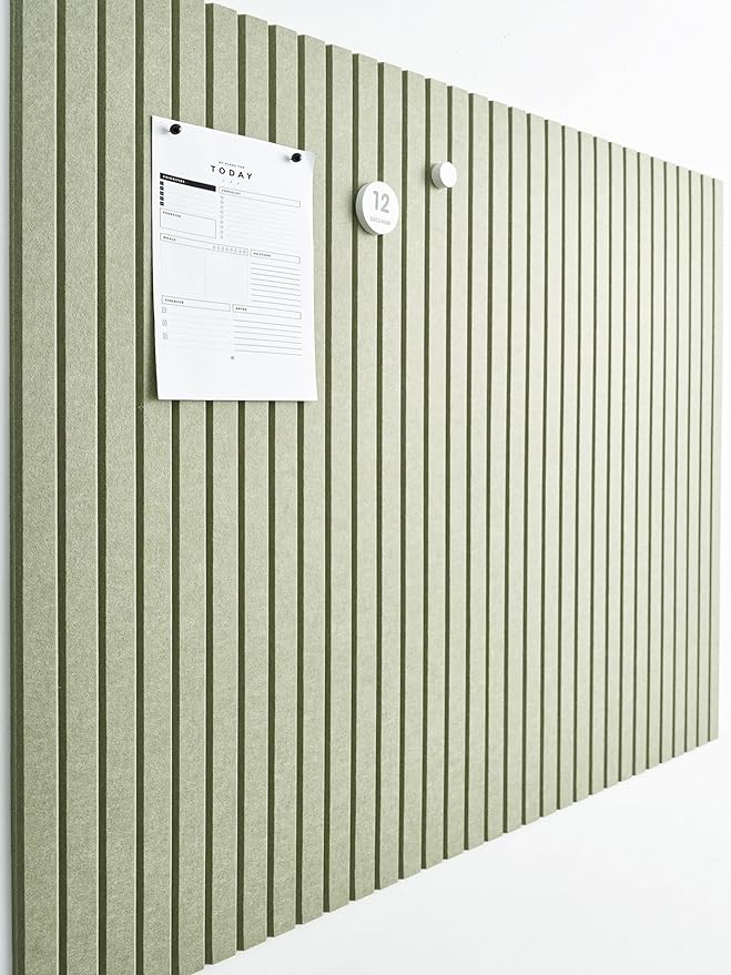 Large Cork Boards for Walls Black Felt Board Alternative - Slat Wall Paneling, Felt Bulletin Board Tiles for Office Decor, Push pin Board Office Wall Organizer -12-Pack (Sage)