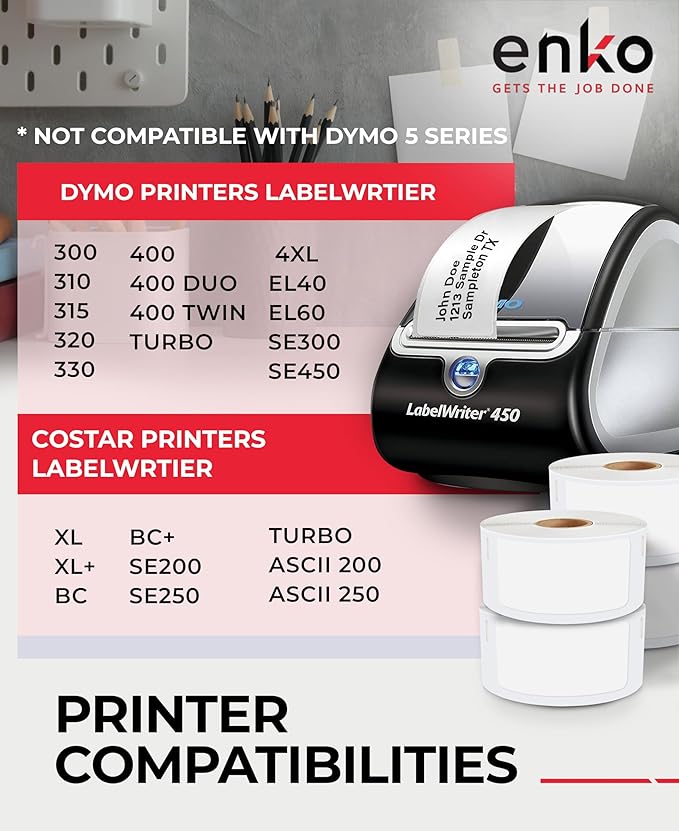 enKo Compatible for Dymo 30336 Labels (1 x 2-1/8 inches) - 96 Rolls, 48,000 Labels for Dymo LabelWriter 450 Turbo Printer and 4XL - Direct Thermal Address, Shipping and Barcode Label
