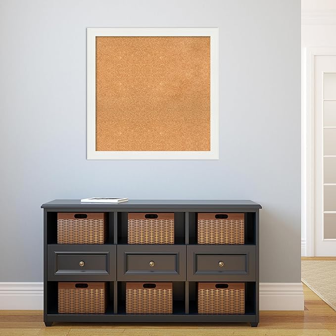 Amanti Art Natural Cork Board for Wall, 31x31 Vision Board with White Frame, Large Corkboard Office Decor for Home Organization, Casual Corkboard Pinboard to Display Items for Home Organization in