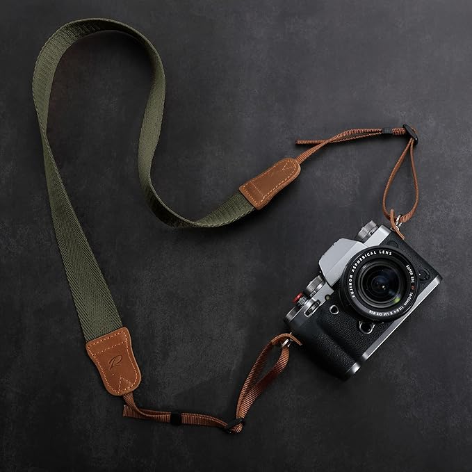 Olive Green Camera Strap, Double Layer top-grain Cowhide Ends, 1.5"Wide Pure - Image 5