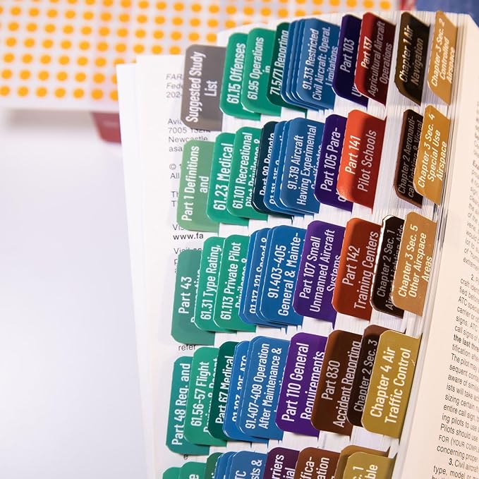 FAR/AIM 2024 Tabs, Color-Coded and Laminated Index Tabs for Private Pilot's License, FAA VFR, 90 Pre-Printed and 10 Blank Tabs (Book Not Included)