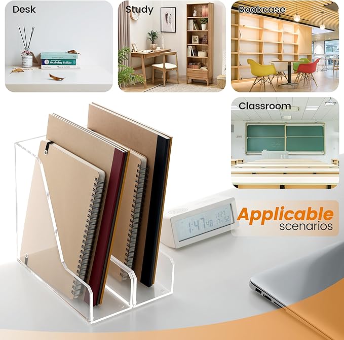 Acrylic Magazine Rack File Holder Desk Organizers and Storage 2-Pack Small Clear Acrylic Vertical Magazine Holder Book Stand for Office Desk