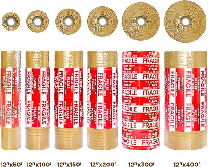 Honeycomb Packing Paper, 12"x200' White | Perforated Honeycomb Packing Paper Recyclable Moving Supplies for Shipping & Moving | Plastic-Free Alternative to Bubble Cushion Wrap with 36 Fragile Stickers