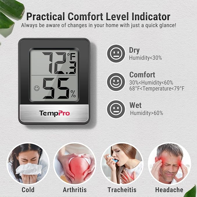 TempPro TP49 3 Pieces Digital Hygrometer Indoor Thermometer Humidity Meter Mini - Image 3