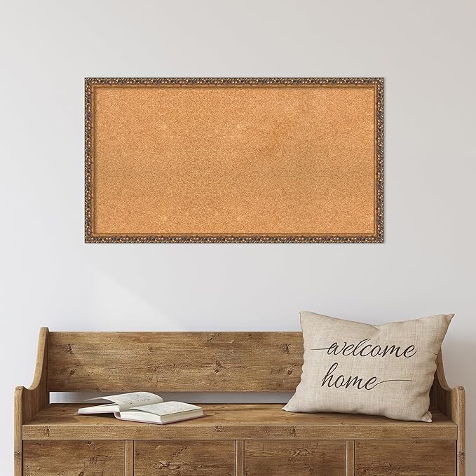Amanti Art Natural Cork Board for Wall, 20x36 Vision Board with Bronze Frame, Large Corkboard Office Decor for Home Organization, Traditional Corkboard Pinboard to Display Items for Home Organization