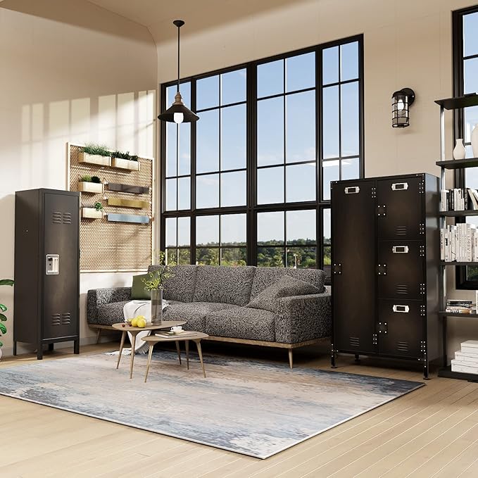 MIIIKO Steel Wardrobe Cabinet Locker, Rustic Metal Storage Cabinet with Shelf, Lockable Doors and Hanging Rod, Industrial Locker for Living Room, Bedroom, Home Office and Club