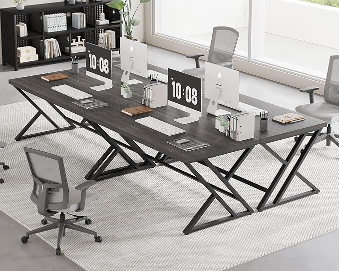 LVB Modern Computer Desk, Industrial Home Office Desk, Metal Wood Writing Study Computer Table for Bedroom, Farmhouse Executive Simple Gaming Work Desk for Student, Dark Gray Oak, 60 Inch