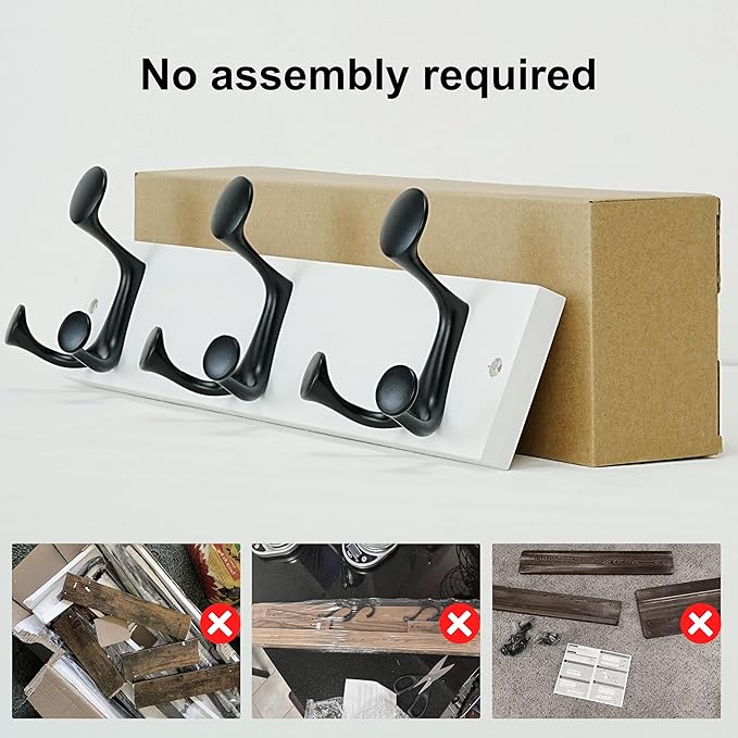 SKOLOO 17-Inch White Wood Coat Rack Wall Mount with 3 Triple Hooks - Ideal for Family Entrances, Classrooms, and Pet Supplies Storage - Perfect Coat Hooks for Wall, Pack of 2