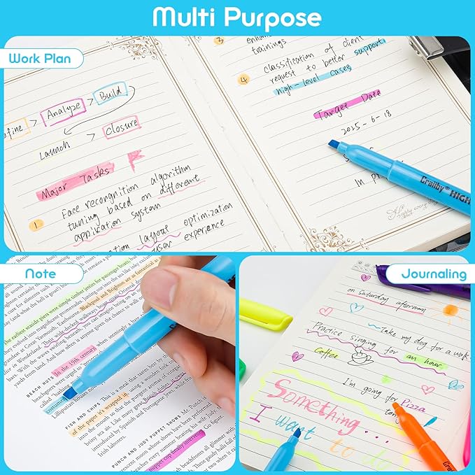 Highlighters, Chisel Tip, No Bleed, Assorted Colors, Dry-Quickly, 108 Count Bulk Pack