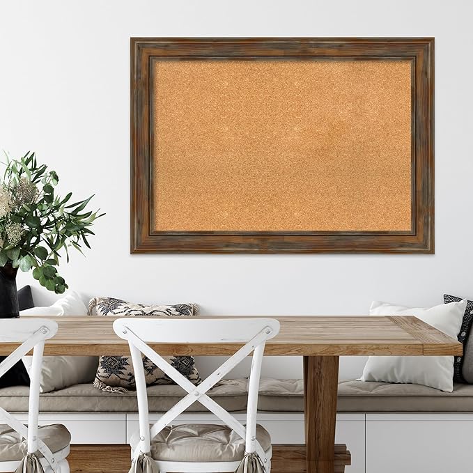 Amanti Art Natural Cork Board for Wall, 30x42 Vision Board with Brown Wood Frame, Large Corkboard Office Decor for Home Organization, Rustic Farmhouse Corkboard Pinboard to display items for home