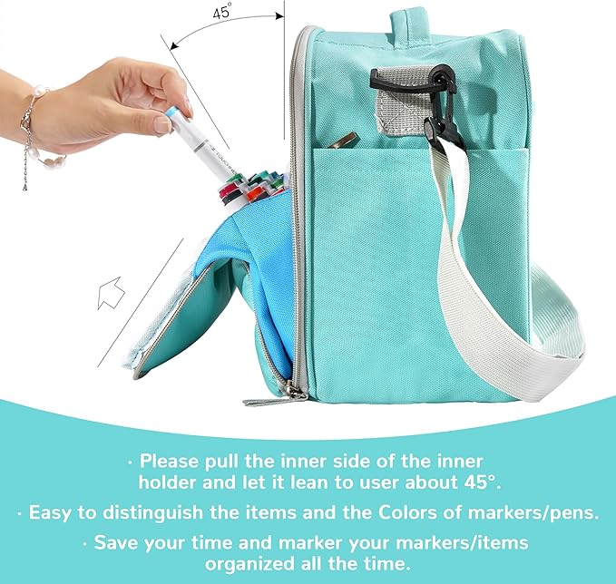 Togood Storage Tote Bag for Marker Pens Brush Pen Coloring Pencils Books Art and Crafts Supplies Tools Cosmetics, Up to 130 Pens,light green