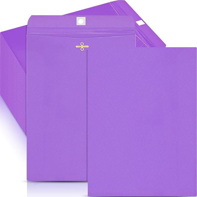 Geyee 100 Pcs Clasp Manilla Envelopes 9 x 12 Inch Gummed Colored Envelopes for Storing or Mailing for Home Office Business Supplies(Purple)
