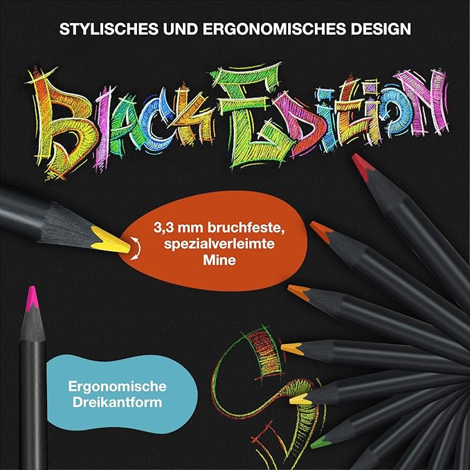 Faber-Castell Black Edition Colored Pencils: 12 Classic