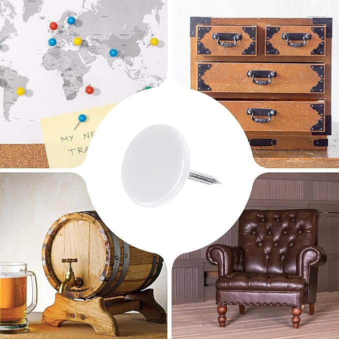 uxcell 120Pcs Push Pins, 11mmx13mm Round Flat Head Decorative Thumb Tacks Upholstery Tacks for Cork Board Office Wall Hangings, White