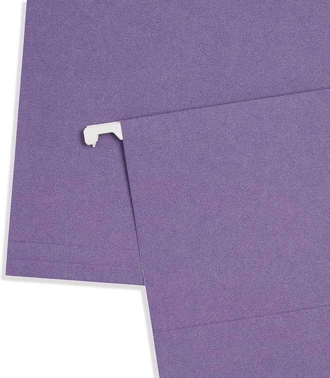 25 Blue Summit Supplies Purple Hanging File Folders - Letter Size, Durable 11pt Paper, Hanging File Folders, Purple, with Plastic Tabs and Inserts Included