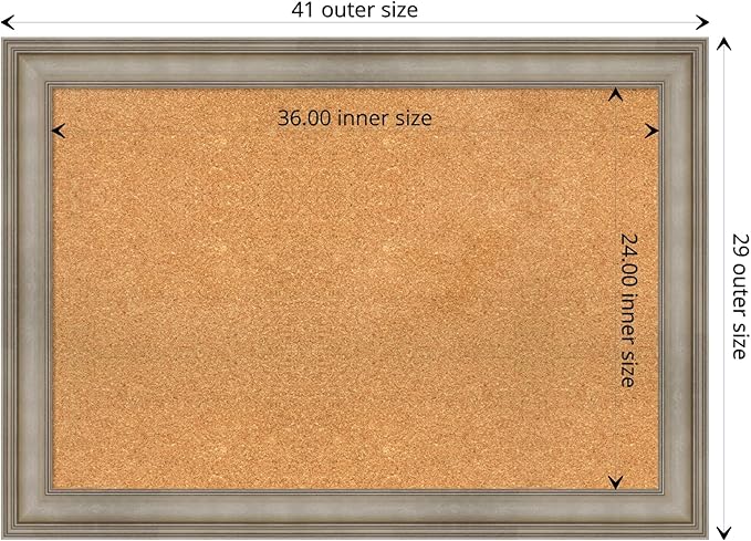 Amanti Art Natural Cork Board for Wall, 29x41 Vision Board with Silver Wood Frame, Large Corkboard Office Decor for Home Organization, Traditional Corkboard Pinboard to display items for home