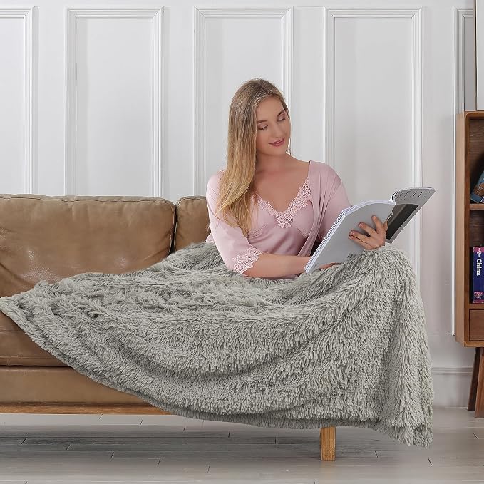 Tuddrom Decorative Extra Soft Faux Fur Blanket Twin Size 70" x 78", Solid - Image 3