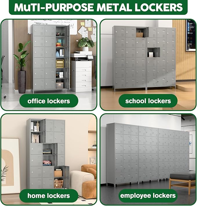 Metal Lockers for Employees with Lock,Metal Storage Locker with 18 Doors for School Garage Office Gym Bedroom,Assembly Required,18 Door Light Grey