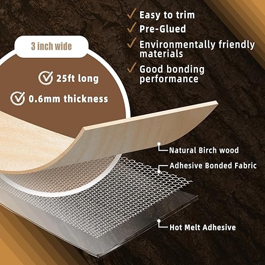 GSCIT Club Birch Edge Banding, 3 inch x 25ft roll of Veneer Edge Banding Preglued Flexible, Real Wood Tape Banding