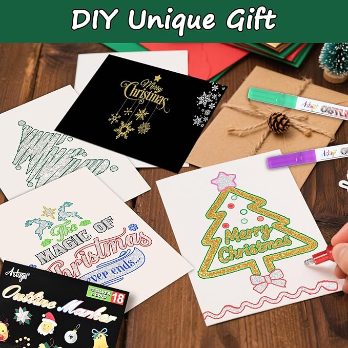 Glitter Markers Outline Pens, Teen Girl Gifts Trendy Stuff 4-16 Year Old, 18 Pack Gold and Silver Shimmer Metallic Marker Arts Crafts Supplies for Kids Ages 6 to 8, 9-12 Birthday Gifts for Tweens