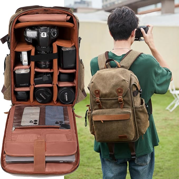 Vintage Canvas Camera Backpack for DSLR/Mirrorless & Drone, Waterproof - Image 5