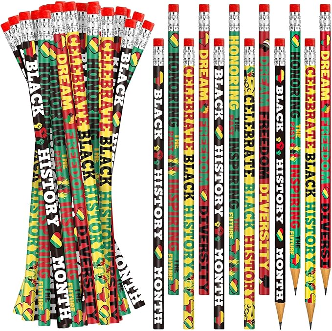 Cinrobiye 100 PCS Juneteenth & Black History Month Inspirational Wood Pencils with Eraser, Classroom Gifts, Bulk School Supplies, Kids Office Giveaways, Party Favors, Prizes