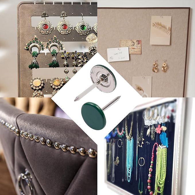 100Pcs Flat Head Upholstery Tacks Home Furniture Decor Tack Upholstery Nails Flat Push Pins Flat Thumb Tacks Green (11mmx17mm)