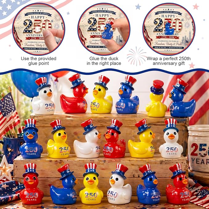 Skylety 200 Pcs Patriotic Mini Ducks 4th of July Independence Day Party Decor - Image 3